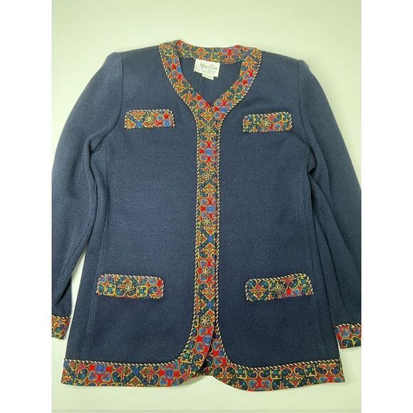 Vintage Jeffrey and Dara Set navy blue knit jacket with embroidery Skirt midi pl - Picture 10 of 16